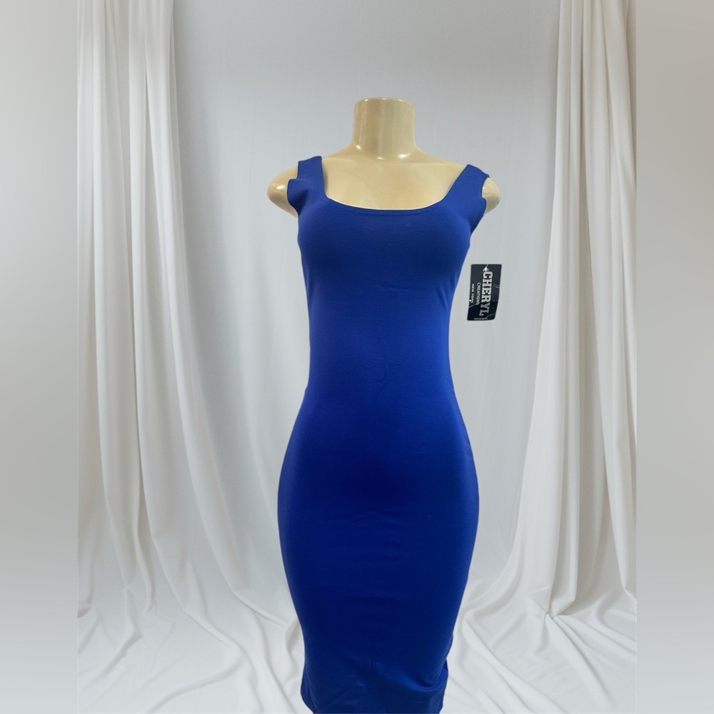 Blue Sleeveless Bodycon Midi Dress